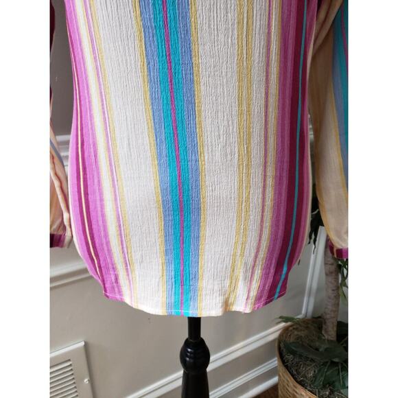 Reba Blouse Top Women S Multicolor Striped Cotton Embroidered Boho Festival - Picture 3 of 11